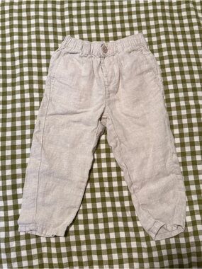 Zara Beige Linen-Blend Elastic Waist boys pants